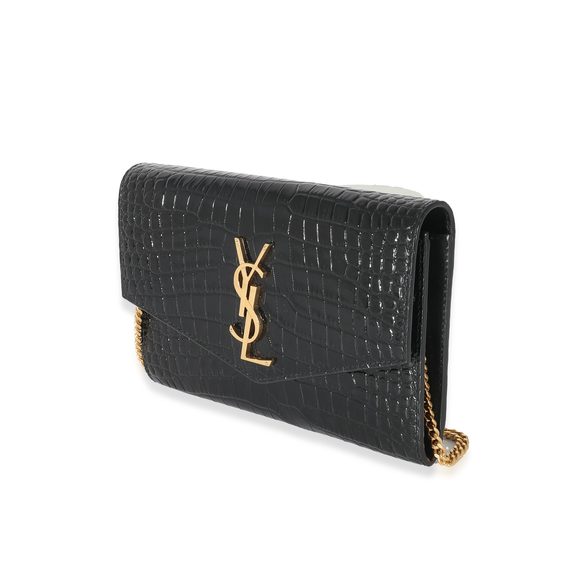 Saint Laurent Black Croc Embossed Uptown Envelope Chain Wallet - Picture 2 of 9